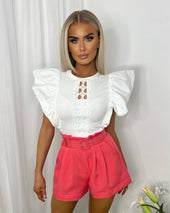 Ruth Belted High Waisted Shorts - Coral